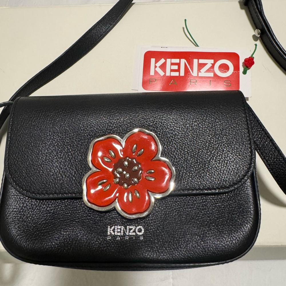 Kenzo Black Crossbody Bag with Red Floral Detail